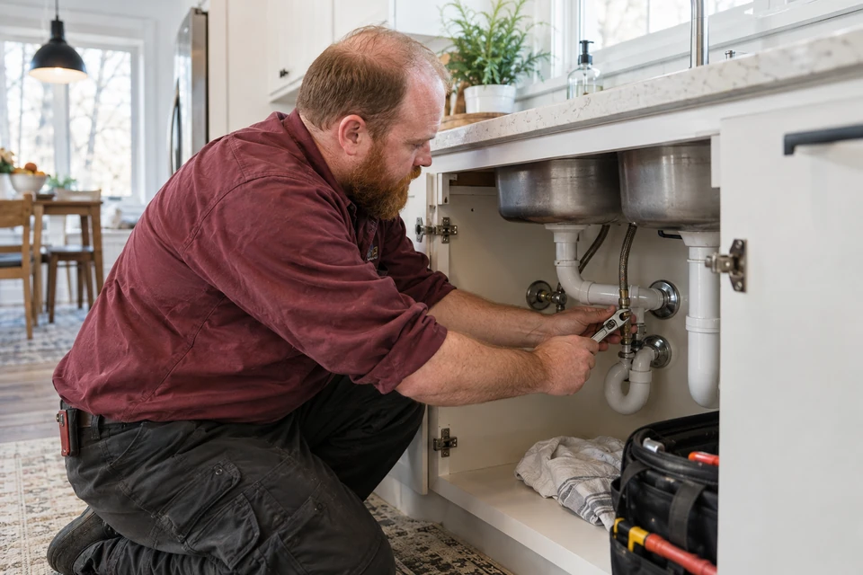 Illustrative plumbers work scene.