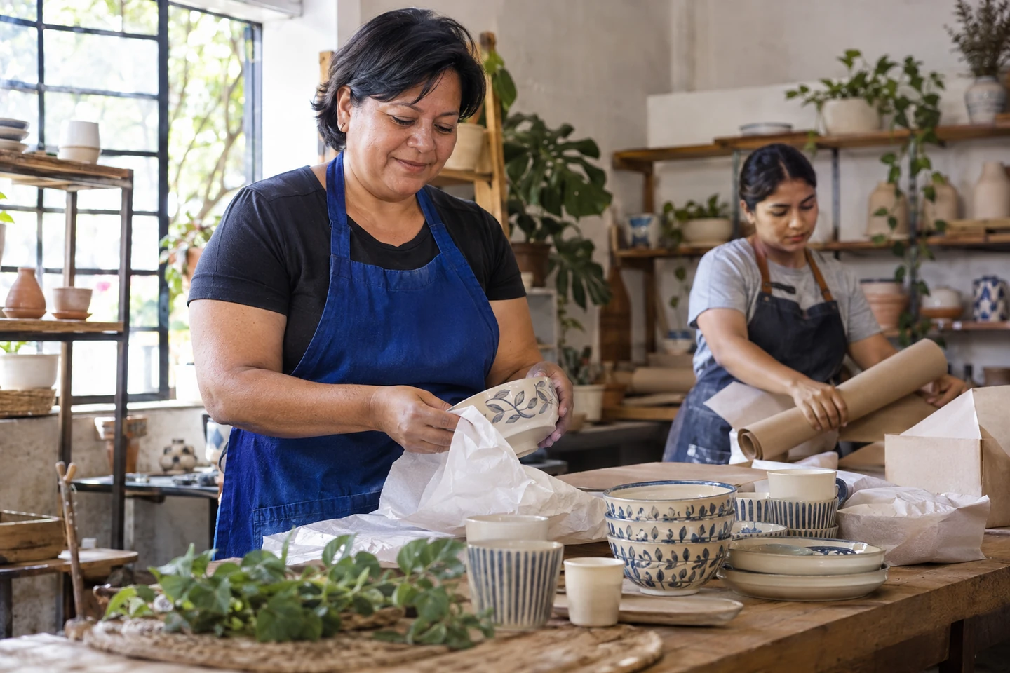 Illustrative scene of a Salvadoran service professional planning customer visits.